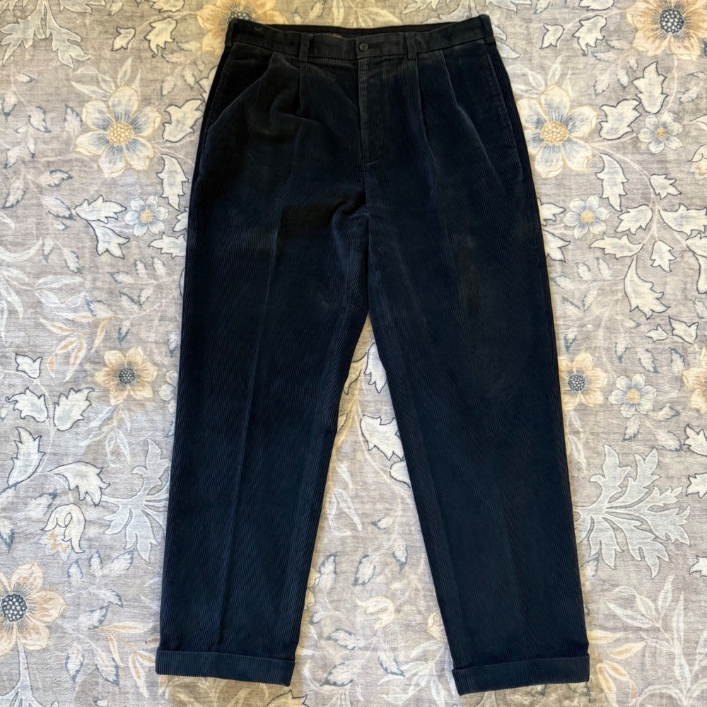 Brooks Brothers Elliot Corduroy Pants Mens 36x32 Blue Brown Pleated Cuffed 2prs - Picture 13 of 16